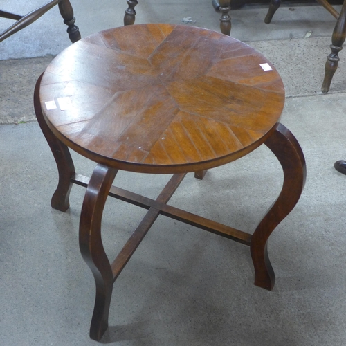 158 - An Art Deco parquetry topped mahogany circular coffee table