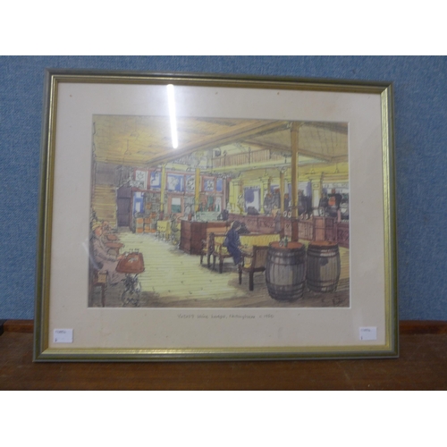 310 - English School, Yates's Wine Lodge, Nottingham, c. 1950, watercolour, framed