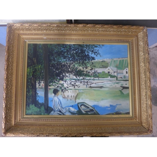 318 - A map of Nottingham, a Stephen Pearson print and a landscape oil painting