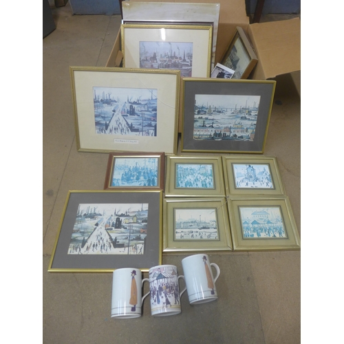 323 - A quantity of assorted Lowry prints, mugs, postcards, etc.