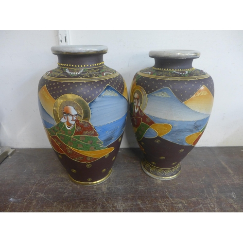 345 - A pair of Japanese Satsuma porcelain vases