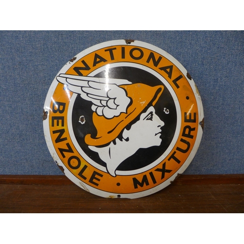 354 - An enamelled metal National Benzole Mixture circular advertising sign