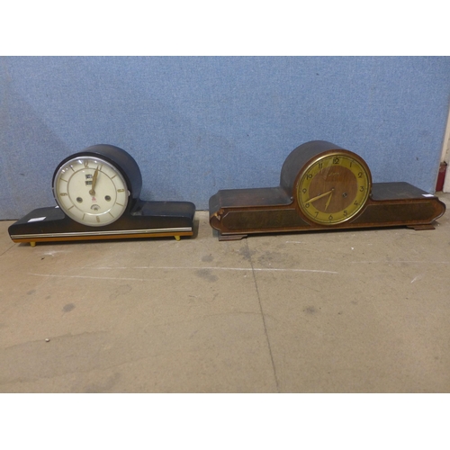 379 - Two walnut mantel clocks