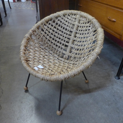 43 - A Danish child's black metal and cord ball chair