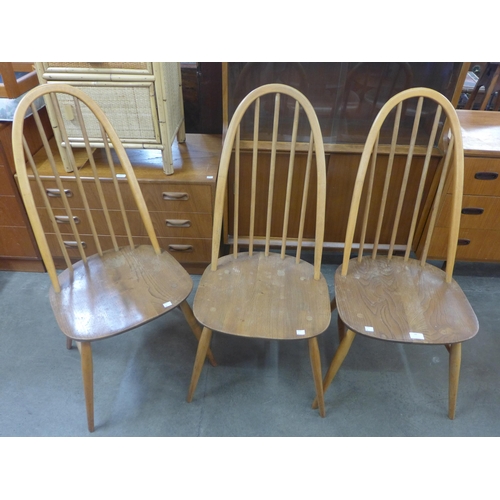 88 - A set of three Ercol Blonde elm and beech Quaker chairs