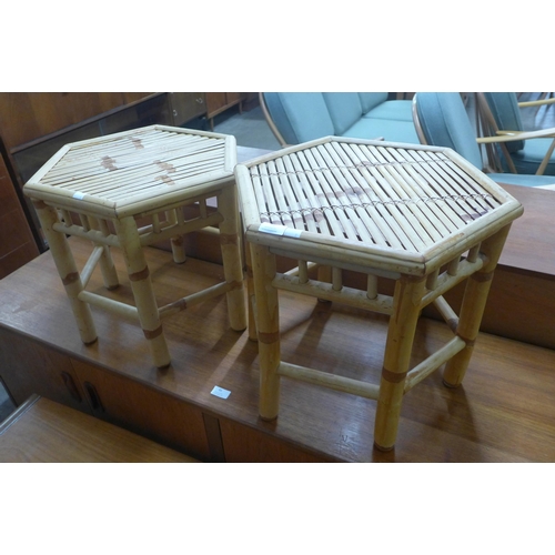 94 - A pair of bamboo hexagonal occasional tables