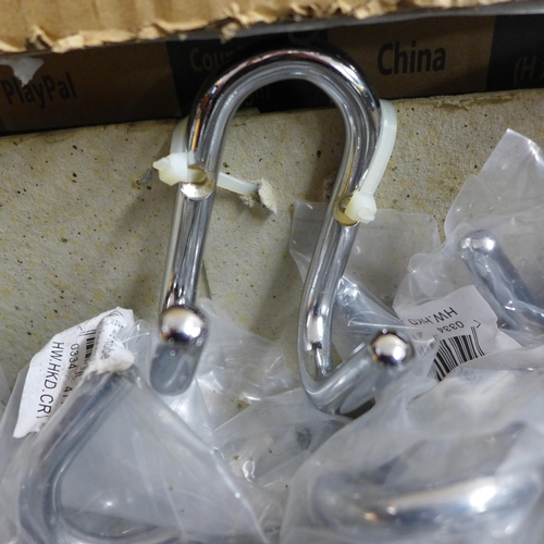 2027 - Approx. 40 Chrome plated double hook coat hangers with fixings - unused