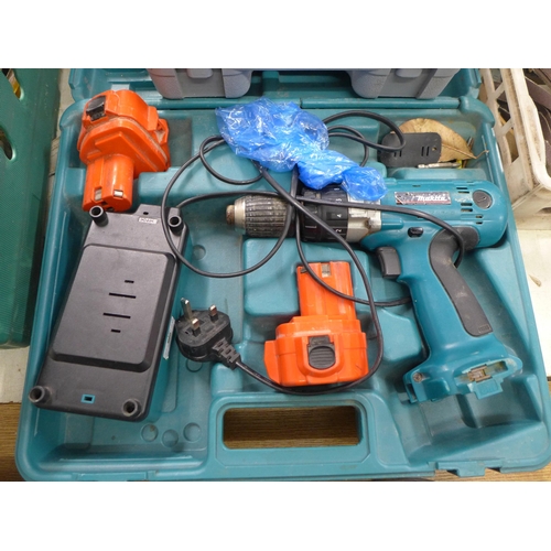 2049 - Three boxed power tools:- a Black and Decker sander (KA165GT), a Ferm drill (FCD-18001) and a Makita... 