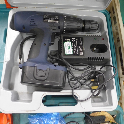 2049 - Three boxed power tools:- a Black and Decker sander (KA165GT), a Ferm drill (FCD-18001) and a Makita... 