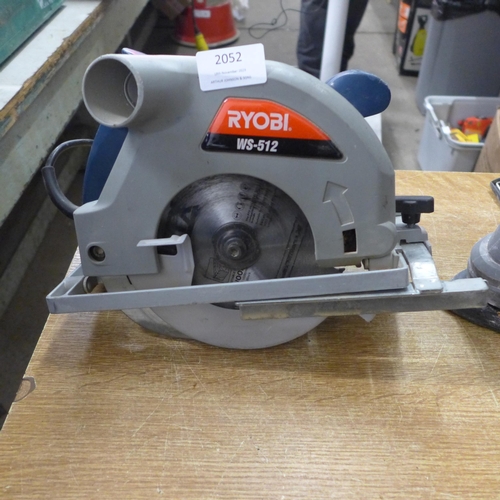 2052 - 4 Assorted power tools- Ryobi ws-512 power saw, xtream palm sander and two other sanders