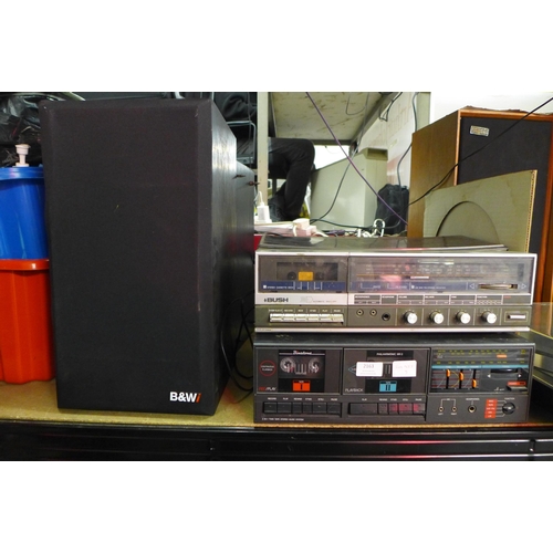 2163 - A Bush tuner cassette deck, a Binatone double cassette player and two speakers