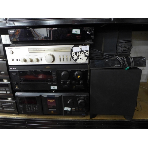 2178 - A quantity of Sony equipment:- Blu-Ray disc player, integrated amplifier (TA-343), intergrated ampli... 