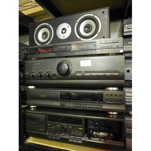 2181 - A Technics hi-fi system with speakers and two Hyundai speakers