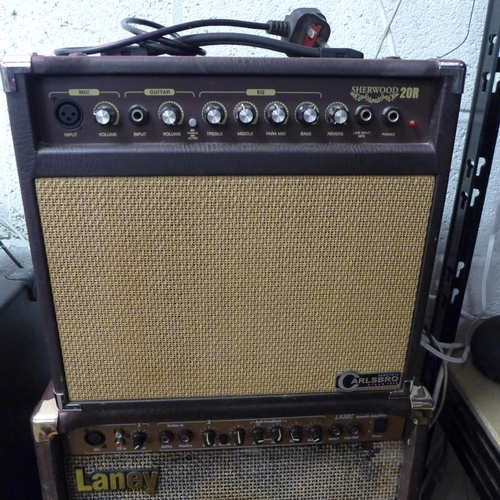 2222 - A sherwood (20R) amp, a Lanes (LA30C) amp, a Lanley (CK80) amp and two stand-up speakers