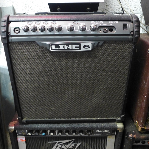 2223 - A Line 6 Spider III 30 amp, a Peavey Bandit Solo Series with Numark M101 DJ mixer