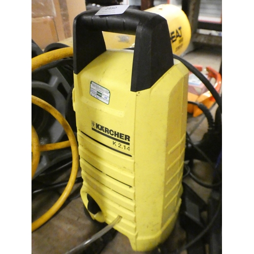 2480 - A Karcher k2.44 pressure washer and Hozelock hose pipe and reel