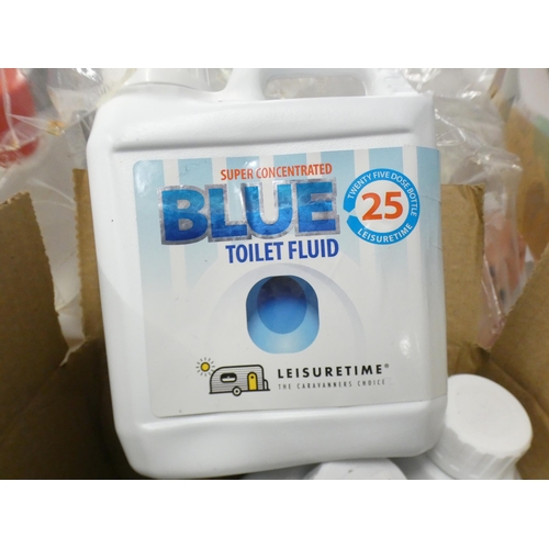 2514 - Three Leisure Time blue toilet fluid for camping, caravans, etc., and a blue MA420 Plexux - unused