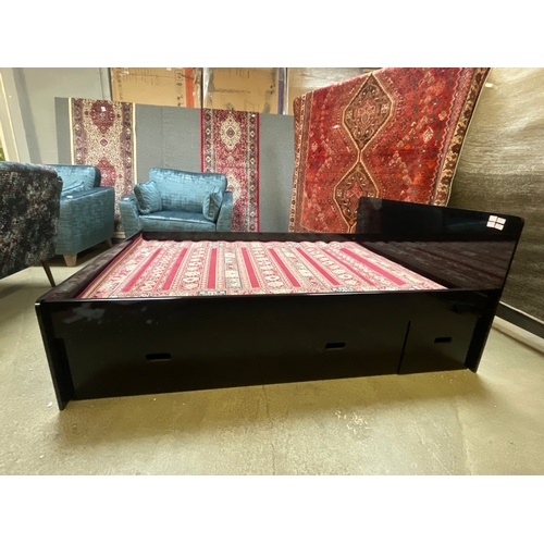 1483 - A black high gloss double bed frame with storage drawers * This lot is subject to VAT