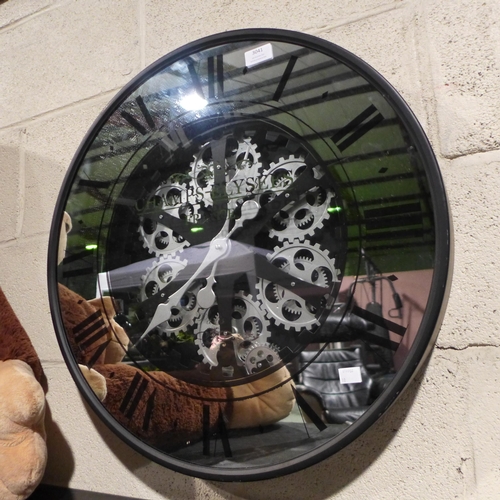 3041 - A mirrored skeleton Black circular wall clock - 