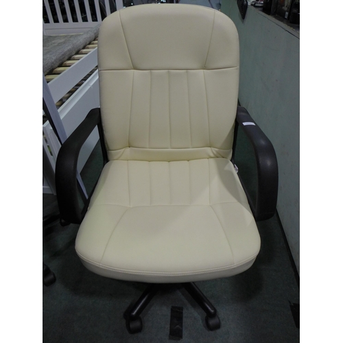 3411 - Cream Pu Homcom Swivel Gas-Lift Office Chair on Wheels - Marked