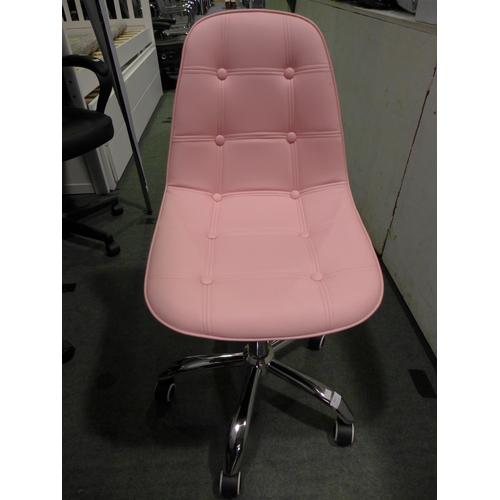 3413 - Pink Pu Tufted Swivel Office Chair on Wheels - Marked