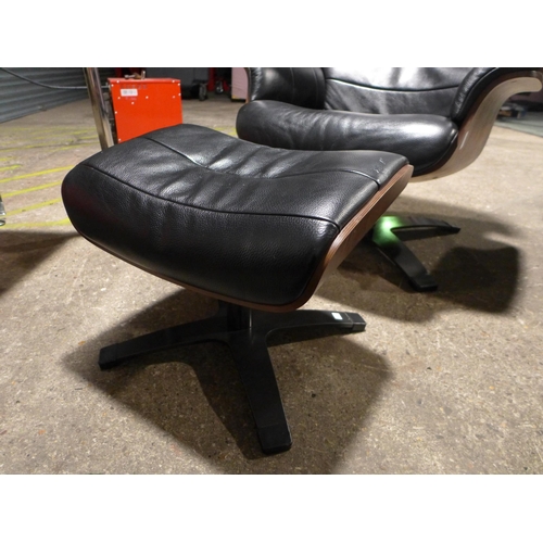 3043 - Kuka Karma Black Leather Swivel Reclining armchair with footstool, Original RRP £579.99 + vat    (30... 