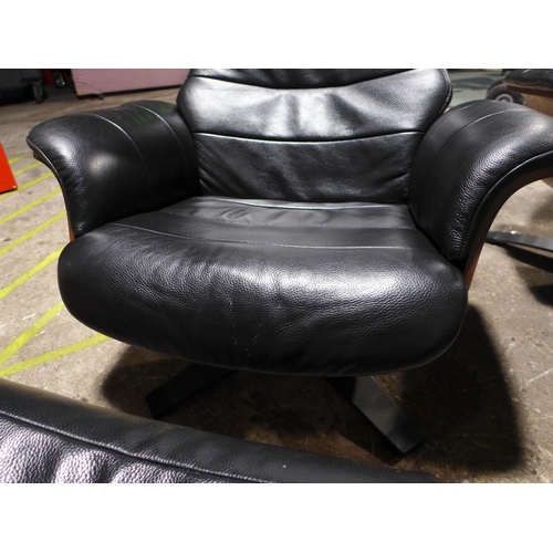 3043 - Kuka Karma Black Leather Swivel Reclining armchair with footstool, Original RRP £579.99 + vat    (30... 