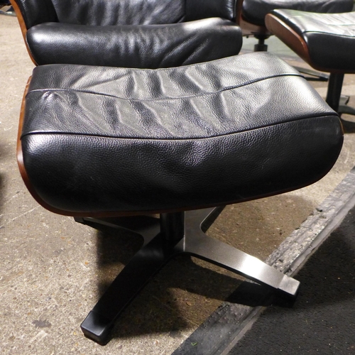 3044 - Kuka Karma Black Leather Swivel Reclining armchair with footstool, Original RRP £579.99 + vat  (309-... 