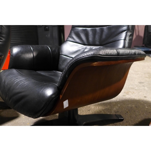 3044 - Kuka Karma Black Leather Swivel Reclining armchair with footstool, Original RRP £579.99 + vat  (309-... 