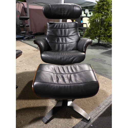 3045 - Kuka Karma Black Leather Swivel Reclining armchair with footstool, Original RRP £579.99 + vat  (309-... 