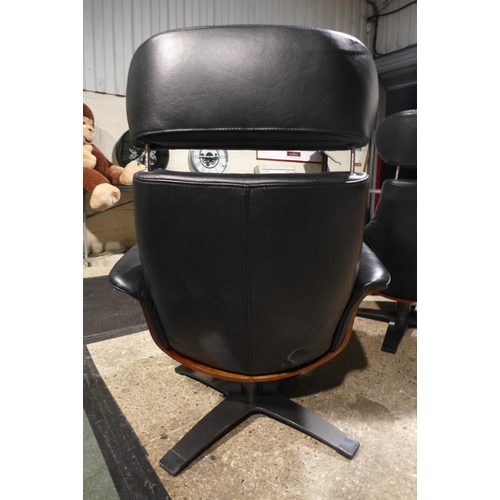 3045 - Kuka Karma Black Leather Swivel Reclining armchair with footstool, Original RRP £579.99 + vat  (309-... 