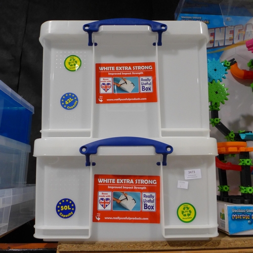 3473 - Two white, extra strong Really Useful Boxes - 42l & 50l