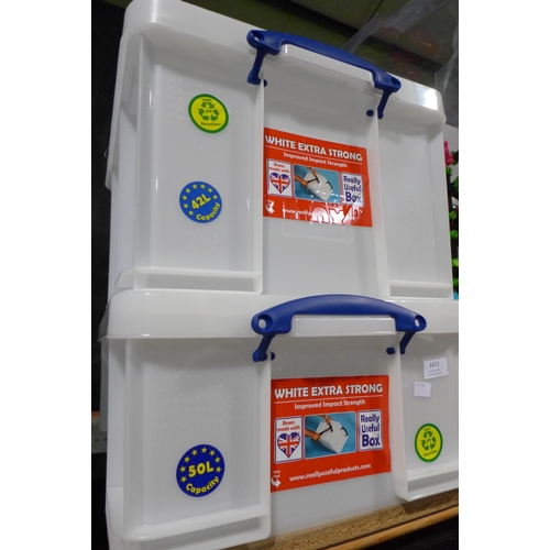 3473 - Two white, extra strong Really Useful Boxes - 42l & 50l