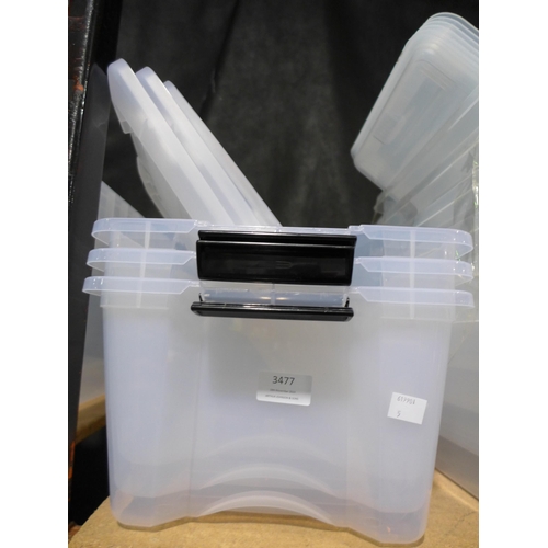 3477 - Three plastic storage boxes with lids