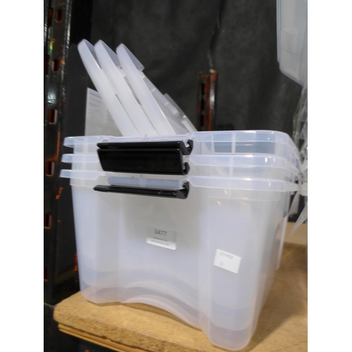 3477 - Three plastic storage boxes with lids