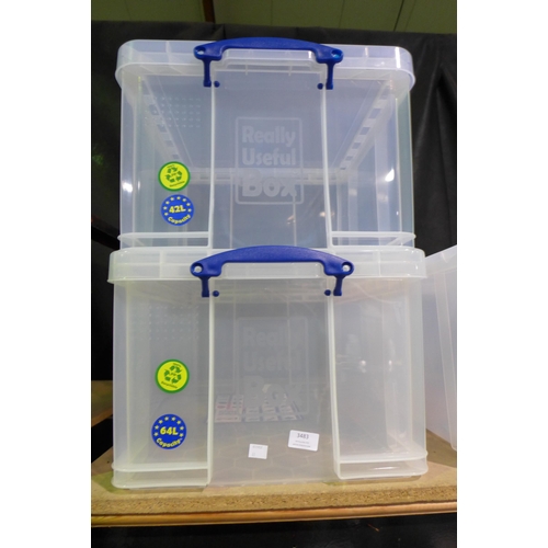 3483 - Two Really Useful Boxes - 42l & 64l capacity - cracked lid