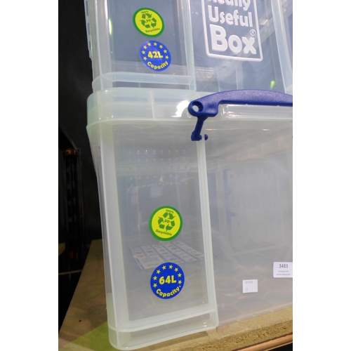 3483 - Two Really Useful Boxes - 42l & 64l capacity - cracked lid