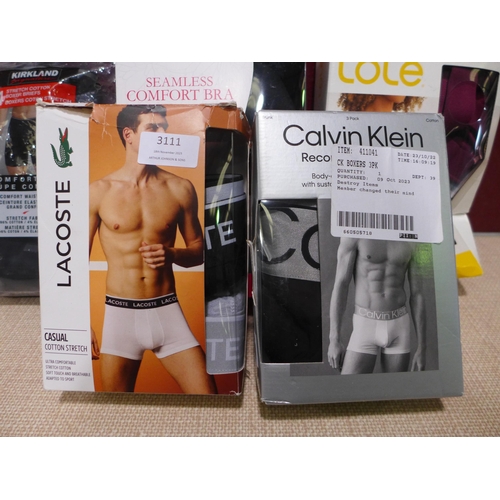 3111 - Assorted Underwear incl: Lacoste, Calvin Klein, Carole Hochmann, and Lole  (309-376)   * This lot is... 