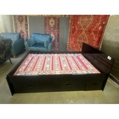 1482 - A black high gloss double bed frame with storage drawers  *This lot is subject to VAT