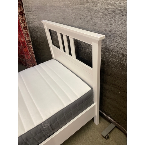 1484 - A Hemnes white painted Ikea single bed frame and mattress - used  RRP £418