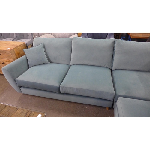 1354 - A light Teal velvet upholstered RHF corner sofa