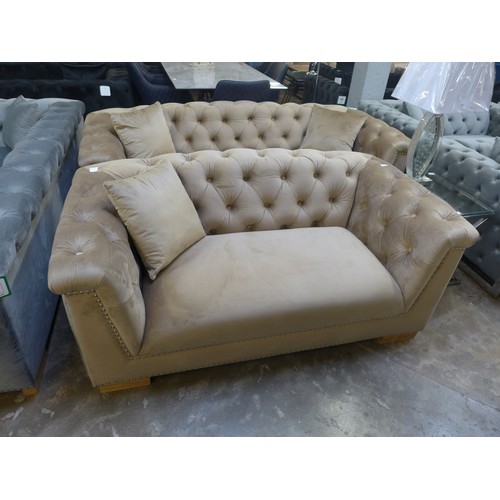 1360 - A Newport brushed gold buttoned velvet three and two seater sofa * This lot is subject to VAT