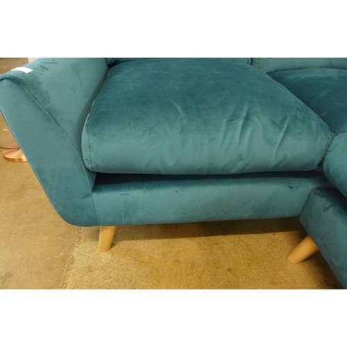 1337 - A turquoise velvet upholstered LHF corner sofa