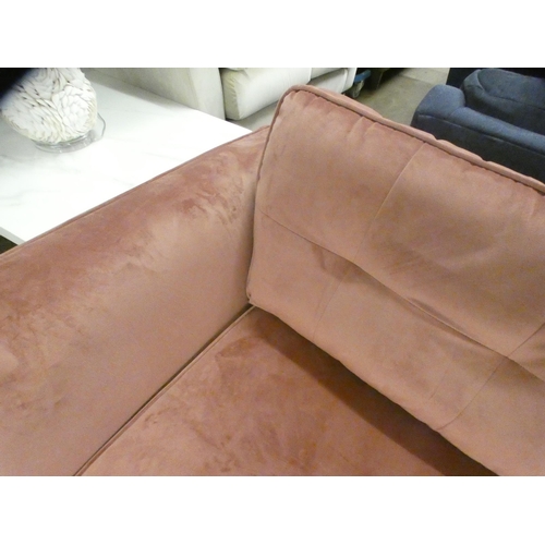 1377 - An cherry blossom velvet upholstered three seater sofa on stiletto legs