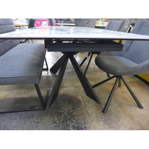 1442 - A Marvel 1.3m - 1.8m extending dining table and two mist grey chairs and bench set * this lot is sub... 