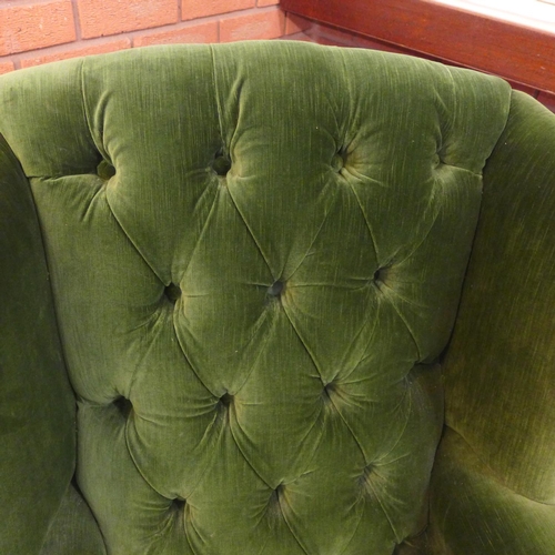 1318 - A pine vintage velvet upholstered wingback armchair, RRP £1400 * this lot is subject to VAT