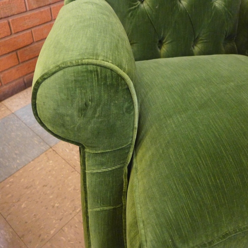 1318 - A pine vintage velvet upholstered wingback armchair, RRP £1400 * this lot is subject to VAT