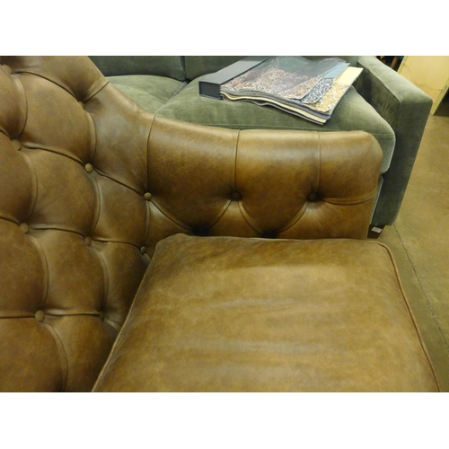 1319 - A vintage style brown leather tufted glove two seater sofa * this lot is subject to VAT