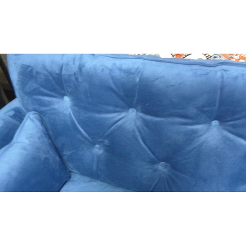 1413 - A blue velvet Hoxton three seater sofa - RRP £799