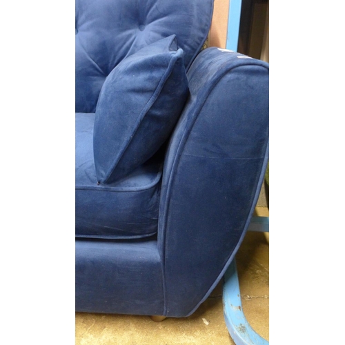 1415 - A blue velvet Hoxton three seater sofa - RRP £799